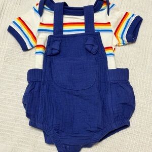 Cat & Jack Blue Overalls with Striped Romper